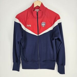 TYR Track Jacket Mens Medium Red Blue Team USA Water Polo ODP Full Zip Athletic